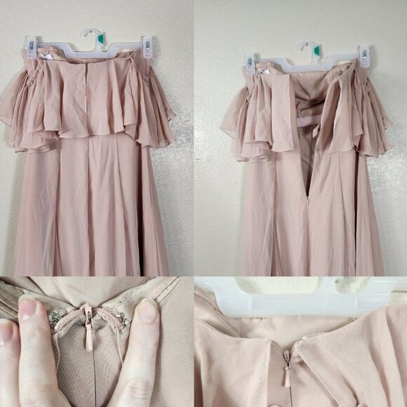 Monique Lhuillier Off the Shoulder Chiffon Gown Size 0 Style 450384 - Picture 8 of 16